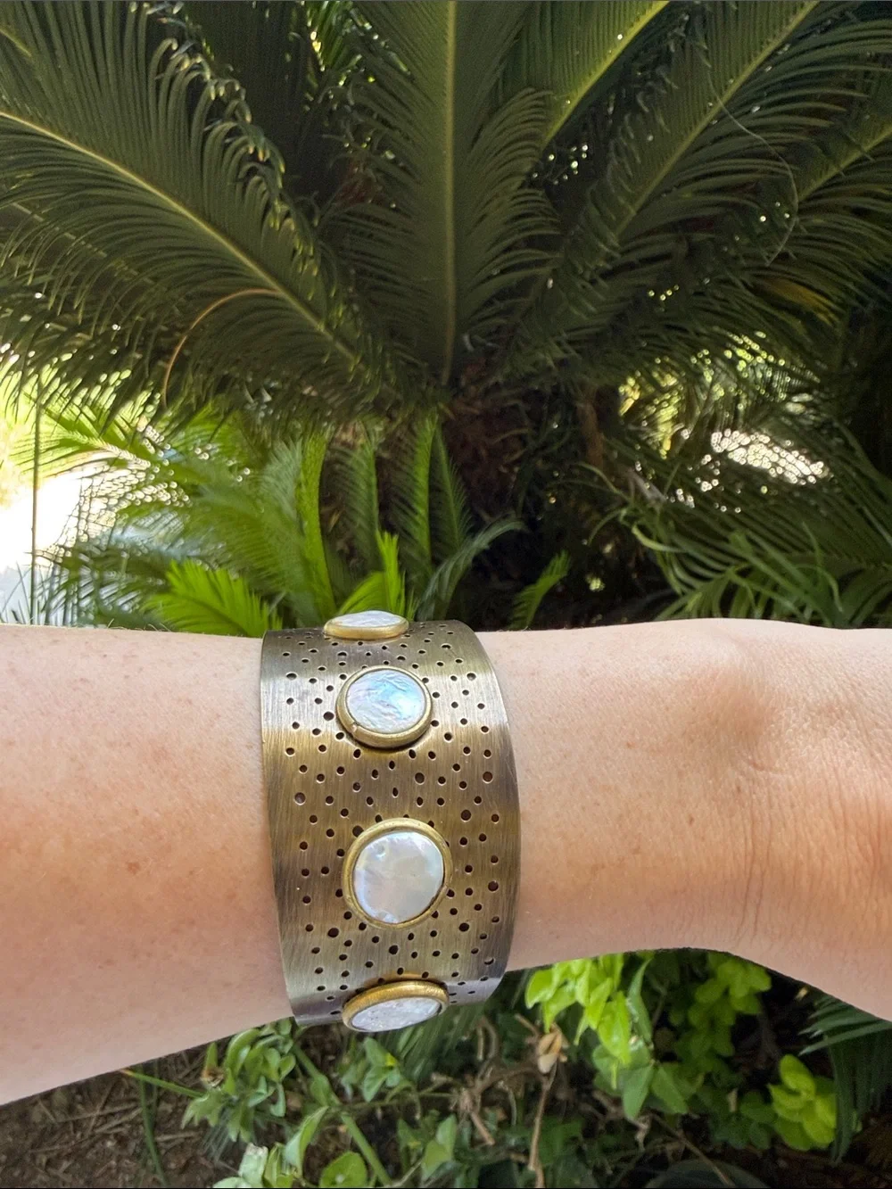 Brass with Mother of Pearl Cuff Bracelet - Women Accessories